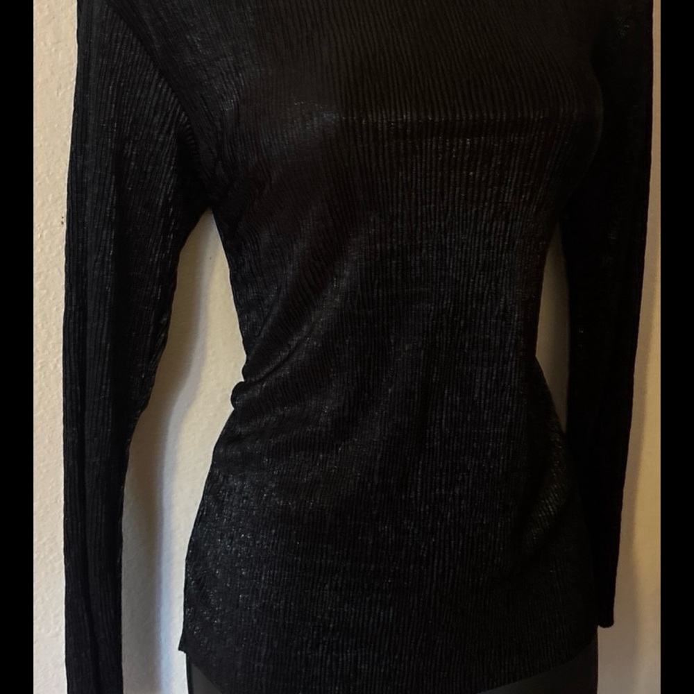 Three Dots Black Ribbed Long Sleeve